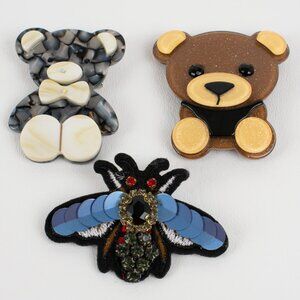Vintage Lot of Animal Pin Brooch Teddy Bear and Bee - 3pc
